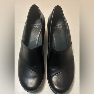 Dansko Black Leather Slip-On Clog Mules